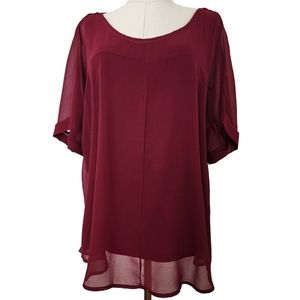 Worthington top. Large. Sheer top with tank liner. Reddish pink color.